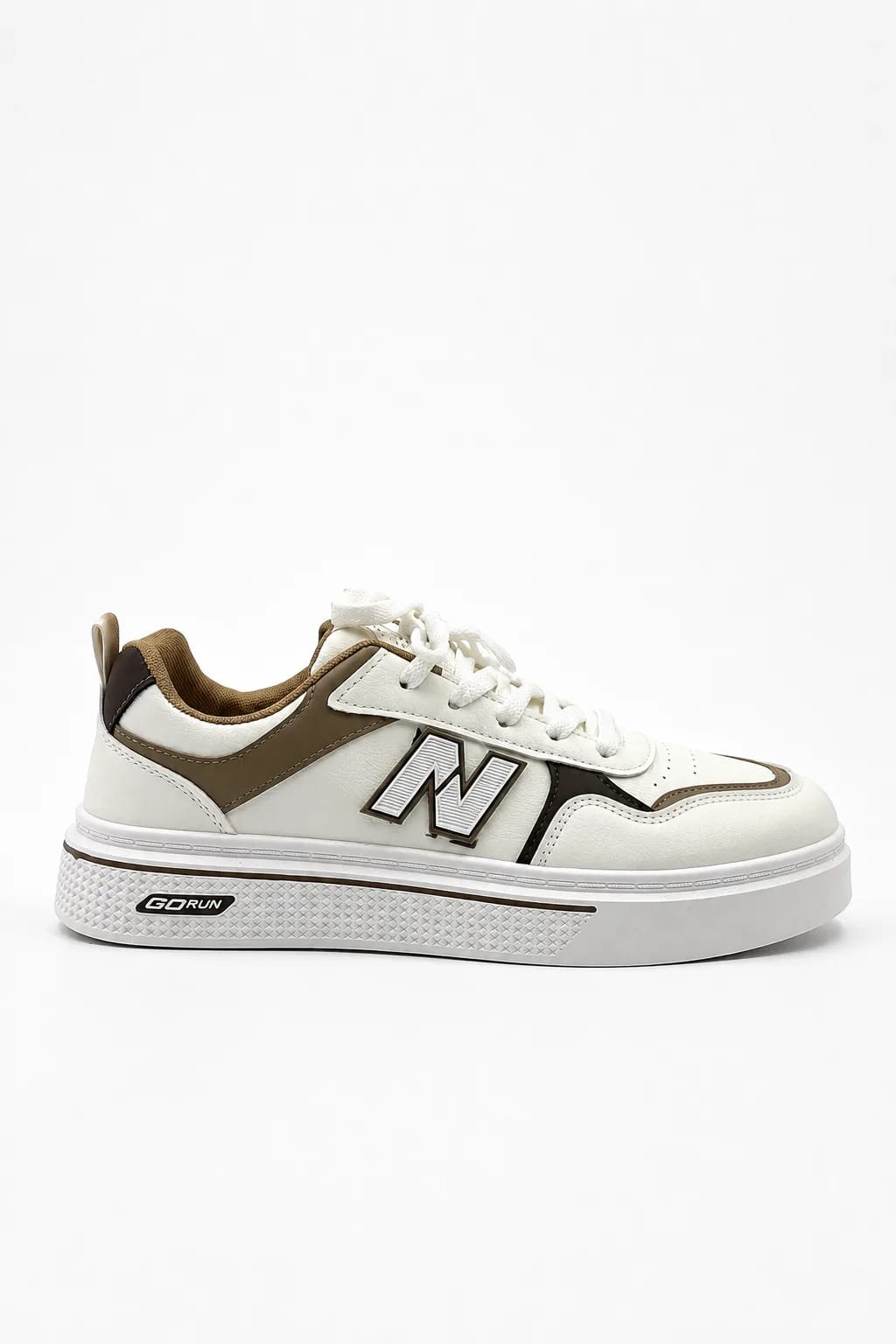 White and Brown Platform Lace-Up Sneaker